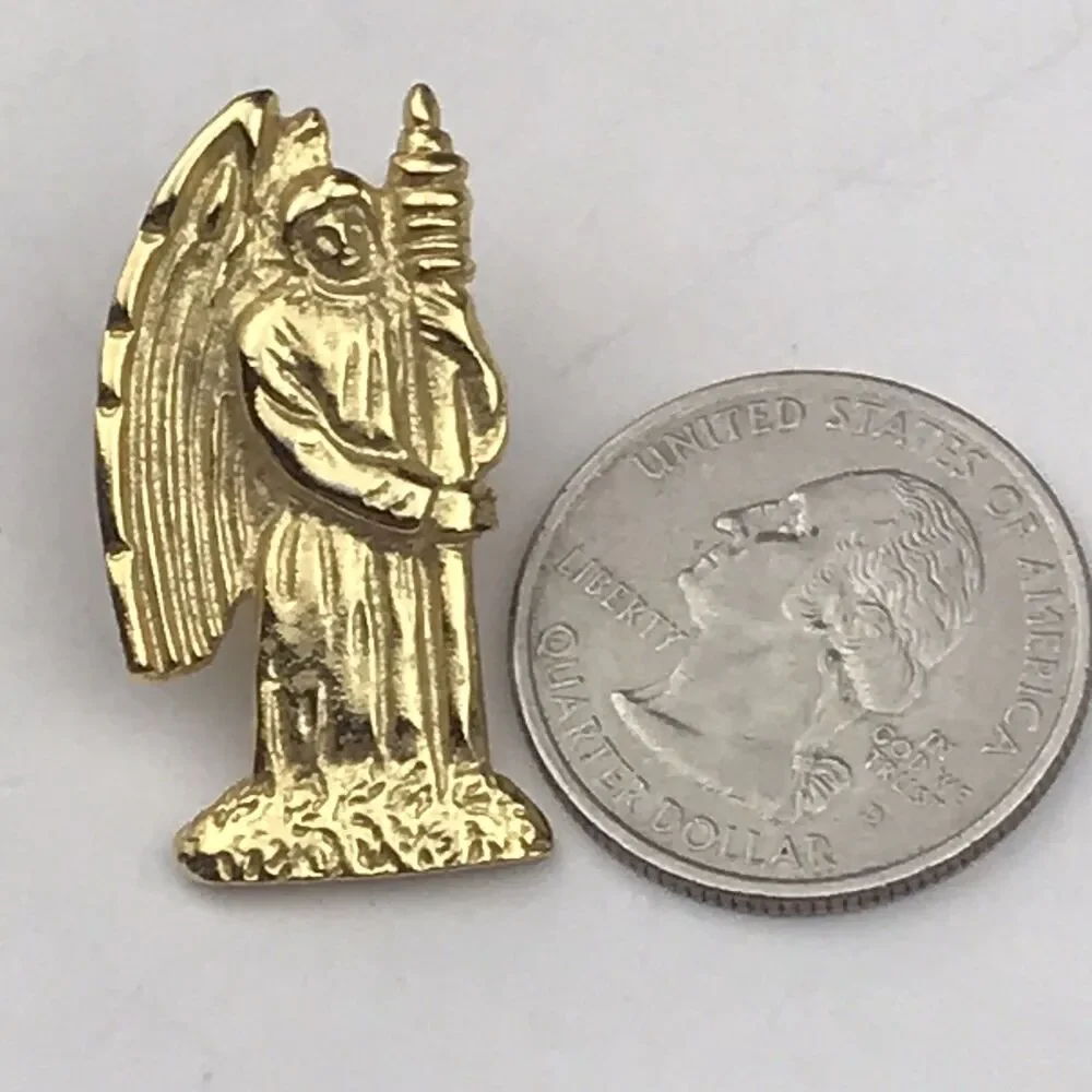 Angel Guard Catholic Christian Vintage Pin Brooch Gold Tone Religious